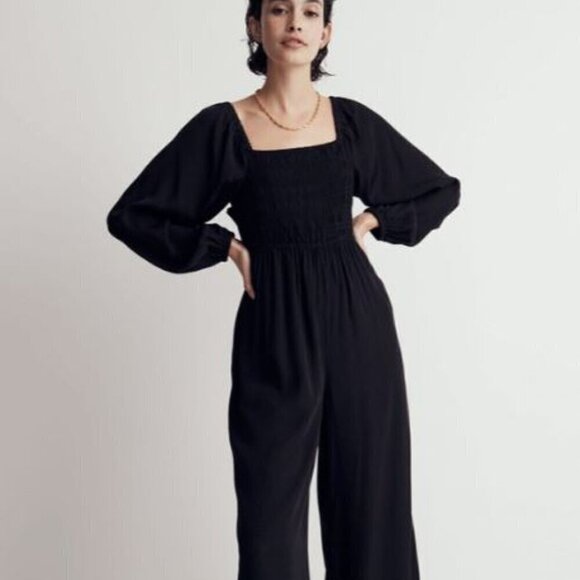Madewell black size 14W Lucie Tie-Back Long-Sleeve pants Jumpsuit romper in Star - Picture 1 of 6